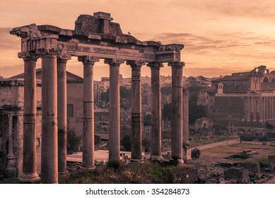 Rome, Italy:Temple Of Saturn In The Roman Forum 