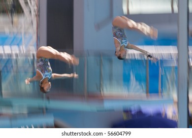 ROME - JULY 24: Women Diving Trampoline 3m Finals, 13th FINA World Championships At Foro Italico On July 24, 2009 In Rome, Italy. Guo JingJing And Wu MingXia Chinese Won Gold Medal.