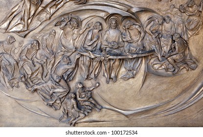 Rome - Last Supper Of Christ - Detail From Modern Gate Of Basilica Santa Maria Maggiore