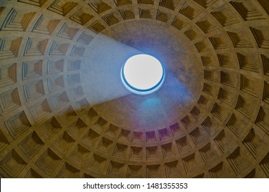 Rome Lazio Italy August 4 2014 Coffered Dome Ceiling And  Occulus In The Pantheon