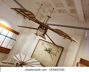 Rome, Lazio / Italy - May 31 2019: The Inventions And Artwork Of Leonardo Da Vinci Displayed In A Museum In Rome, Italy.