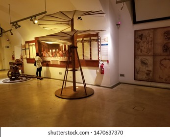 Rome, Lazio / Italy - May 31 2019: The Inventions And Artwork Of Leonardo Da Vinci Displayed In A Museum In Rome, Italy.