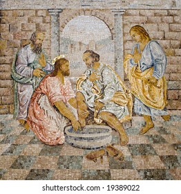 Rome - mosaic - feet washing from New Testament in basilica of st. Peters - last super