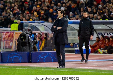 ROME - NOV 27, 2018: Santiago Solari, New Real Manager, AS Roma - Real Madrid. UEFA Champions League.  Group Stage. Matchday 5. Stadio Olimpico