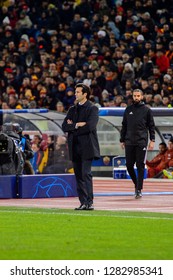 ROME - NOV 27, 2018: Santiago Solari, New Real Manager, AS Roma - Real Madrid. UEFA Champions League.  Group Stage. Matchday 5. Stadio Olimpico