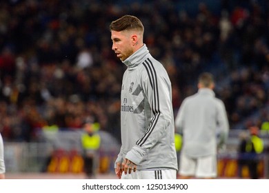 ROME - NOV 27, 2018: Sergio Ramos 4 Portrait. AS Roma - Real Madrid. UEFA Champions League.  Group Stage. Matchday 5. Stadio Olimpico