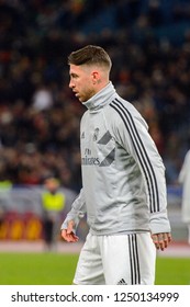 ROME - NOV 27, 2018: Sergio Ramos 4 Portrait. AS Roma - Real Madrid. UEFA Champions League.  Group Stage. Matchday 5. Stadio Olimpico