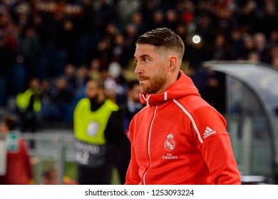 ROME - NOV 27, 2018: Sergio Ramos 4 Close Up Portrait. AS Roma - Real Madrid. UEFA Champions League.  Group Stage. Matchday 5. Stadio Olimpico