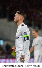 ROME - NOV 27, 2018: Sergio Ramos 4 Close Up Portrait. AS Roma - Real Madrid. UEFA Champions League.  Group Stage. Matchday 5. Stadio Olimpico