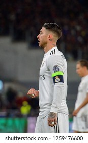 ROME - NOV 27, 2018: Sergio Ramos 4 Close Up Portrait. AS Roma - Real Madrid. UEFA Champions League.  Group Stage. Matchday 5. Stadio Olimpico