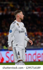 ROME - NOV 27, 2018: Sergio Ramos 4 Portrait. AS Roma - Real Madrid. UEFA Champions League.  Group Stage. Matchday 5. Stadio Olimpico