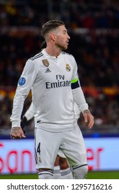 ROME - NOV 27, 2018: Sergio Ramos 4 Portrait. AS Roma - Real Madrid. UEFA Champions League.  Group Stage. Matchday 5. Stadio Olimpico