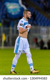 ROME - NOV 8, 2018: Valon Berisha. SS Lazio - Olympique Marseille. UEFA Europe League. Stadio Olimpico.