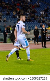 ROME - NOV 8, 2018: Valon Berisha. SS Lazio - Olympique Marseille. UEFA Europe League. Stadio Olimpico.