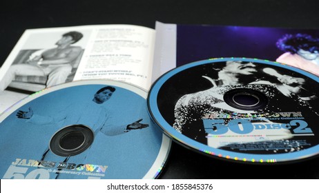 Rome, November 09, 2020: Cd And Artwork By American Singer, Songwriter, And Dancer JAMES BROWN. Probably One Of The Most Influential Artists For Many Who Became After Him A Precursor Of Genres