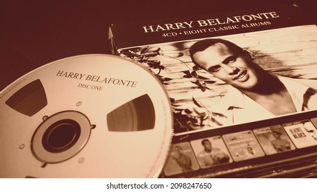 Rome, November 15th 2021: Cover and cd of classic albums by singer, actor and activist HARRY BELLAFONTE. known for spreading calypso music around the world with its 1956 album