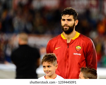 ROME - OCT 23, 2018: Federico Fazio 20 close up portrait. AS Roma - CSKA Moscow. UEFA Champions league. Matchday 4. Stadio Olimpico