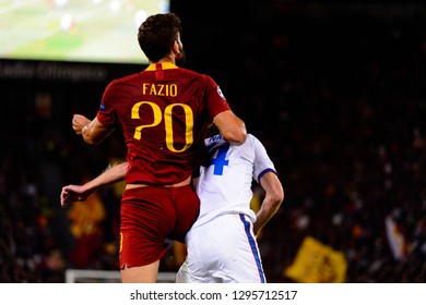 ROME - OCT 23, 2018: Federico Fazio 20 jumps up. AS Roma - CSKA Moscow. UEFA Champions league. Matchday 4. Stadio Olimpico