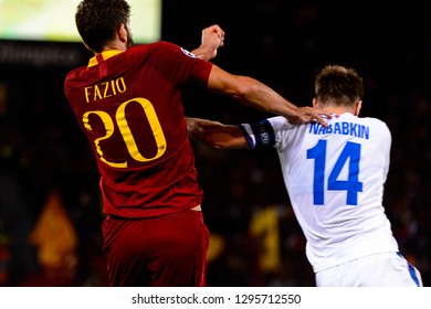 ROME - OCT 23, 2018: Federico Fazio 20 jumps up. AS Roma - CSKA Moscow. UEFA Champions league. Matchday 4. Stadio Olimpico