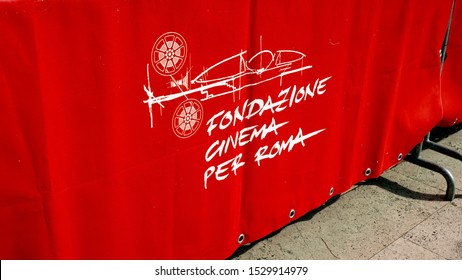 Rome - October 13, 2019: Hurdles Decorated For The XIV Rome Film Festival. From 17 To 27 October At The Auditorium Parco Della Musica In Rome