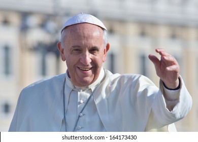ROME - OCTOBER 2013: Pope Francis on audience, greeting the crowds in St Peter's Square, the Vatican, 30th October 2013. 