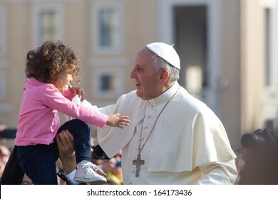 ROME - OCTOBER 2013: Pope Francis on audience, greeting the crowds in St Peter's Square, the Vatican, 30th October 2013. 