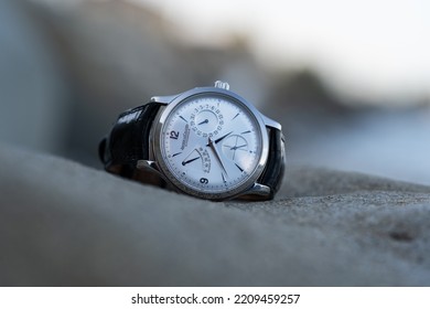 ROME - OCTOBER 2022: Jager Le Coultre Reserve De Marche Automatic Luxury Watch Close Up Photo. Illustrative Editorial.