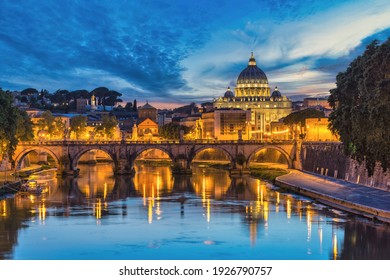 Rome Vatican Italy, sunset city skyline at St. Peter's Basilica and Tiber River