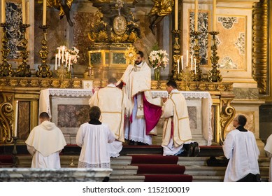 Rome-Italy - 7 September 2017 - Celebration Of The Holy Mass Vetus Ordo, Mass In Latin, In The Days Of The Pilgrimage Summorum Pontificum Decennial.