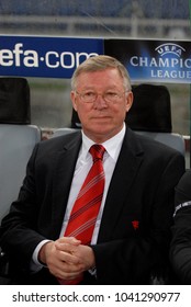 ROME-ITALY, APRIL 05, 2007: Famous Manchester United Coach Sir Alex Ferguson During The UEFA Champions League Match, AS Roma Vs Manchester United, At The Olympic Stadium, In Rome.