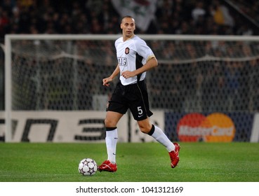 ROME-ITALY, APRIL 05, 2007: Manchester United Defender Player Rio Ferdinand In Action During The UEFA Champions League Match, AS Roma Vs Manchester United, At The Olympic Stadium, In Rome.