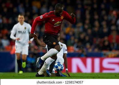 Romelu Lukaku of Manchester United during the match between Valencia CF and Manchester United at Mestalla Stadium in Valencia, Spain on December 12, 2018.