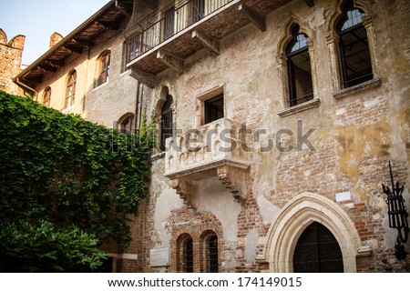 Romeo and Juliet balcony in Verona, Italy -colorized photo for old mood