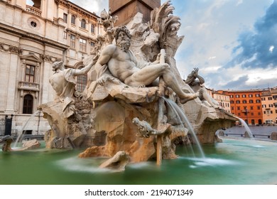 Rome's Agonale Obelisk At Sunrise With No People And Silky Water From A Long Exposure