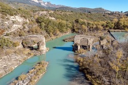 Roncalese Bridge, Medieval Construction, With Seven Arches, Semi-ruined, Located Over The AragÃ³n River Near The Town Of Yesa, Next To The Fish Farm. It Has Been Part Of The Camino De Santiago
