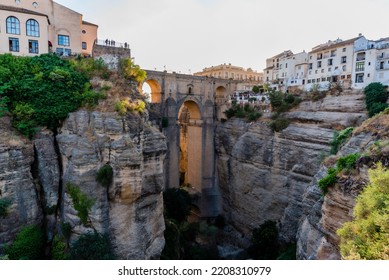 Ronda New Bridge Viewpoint By Sunset Golden Hour