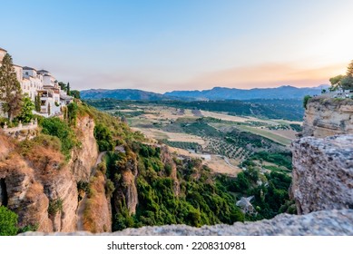 Ronda New Bridge Viewpoint By Sunset Golden Hour