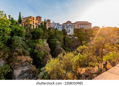 Ronda New Bridge Viewpoint By Sunset Golden Hour