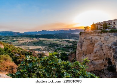 Ronda New Bridge Viewpoint By Sunset Golden Hour