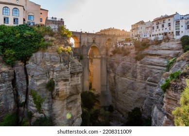 Ronda New Bridge Viewpoint By Sunset Golden Hour