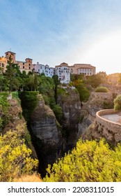 Ronda New Bridge Viewpoint By Sunset Golden Hour