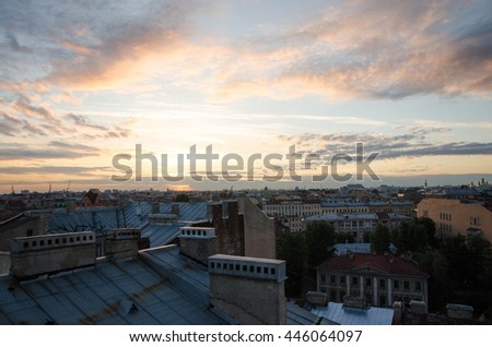 roof, city, panorama, sunset, home