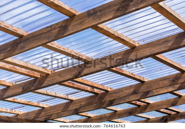 Roof Construction Selfmade Carport Made Wooden Stock Photo Edit