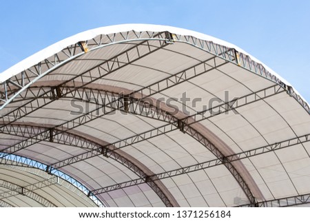 Roof Dome construction, canvas and metal sheet for event. White canvas roof