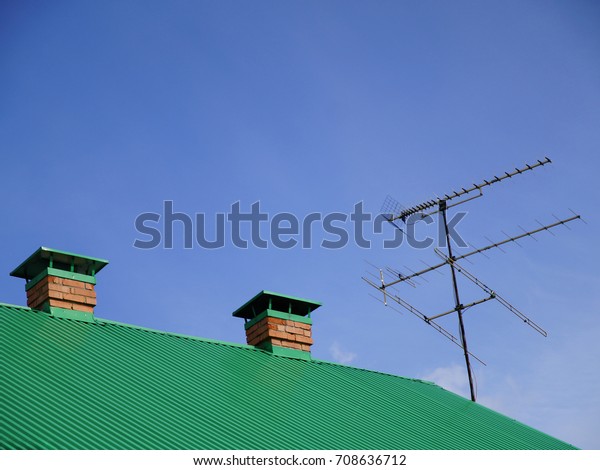 Roof House Chimneys Tv Antenna Stock Photo Edit Now
