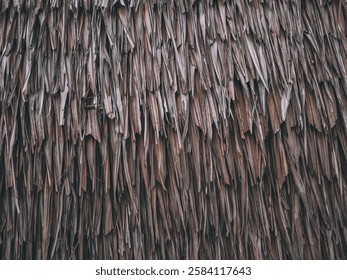 Roof of a house made of dried leaves, Indonesia.