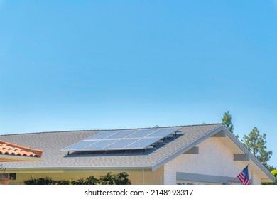 Roof Of A House With Solar Panels At San Marcos, San Diego, California