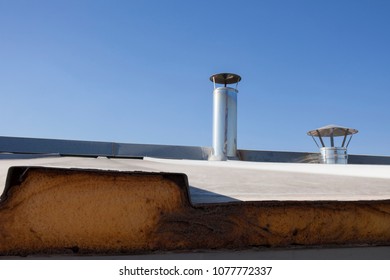 Roof Insulated With Polyurethane Foam. Industrial Climate System Machinery Room