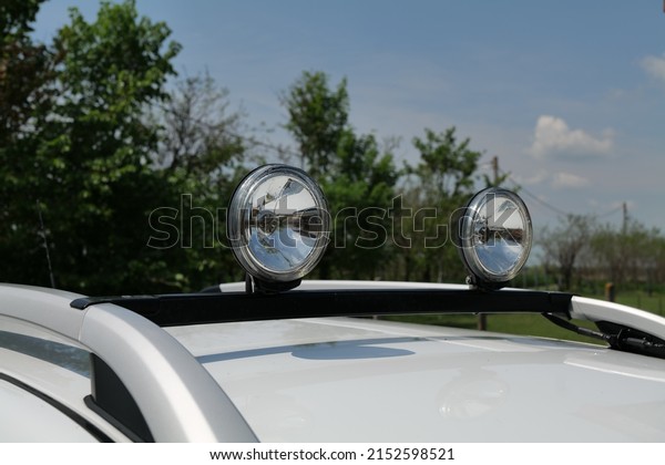 Roof lamps of a white\
car