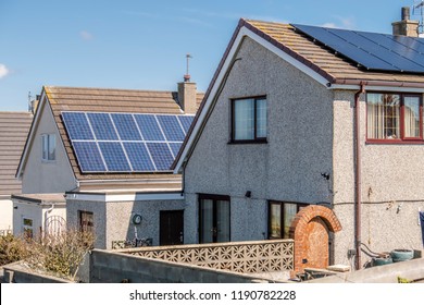 Roof Mounted Solar Panels In Holyhead, Wales - United Kingdom.